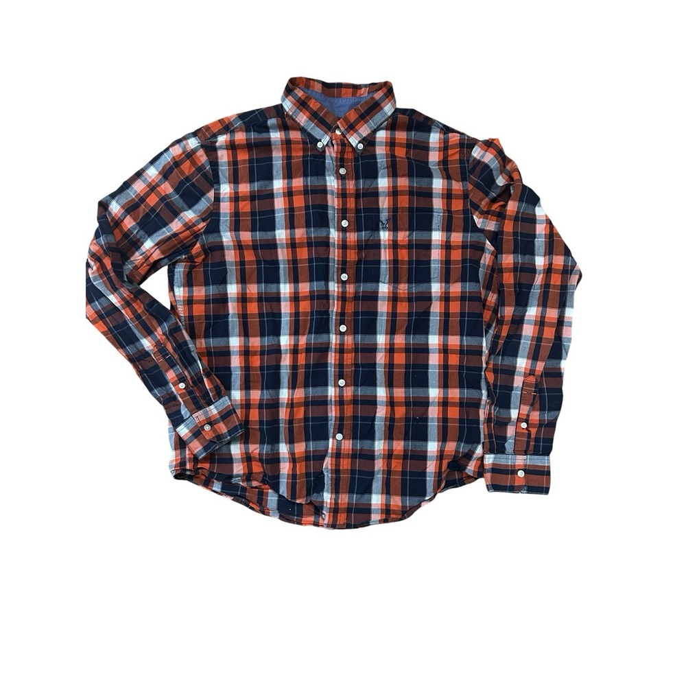 American Eagle Plaid Button Collar Long Sleeve Shirt Mens SZ L 100%Cotton